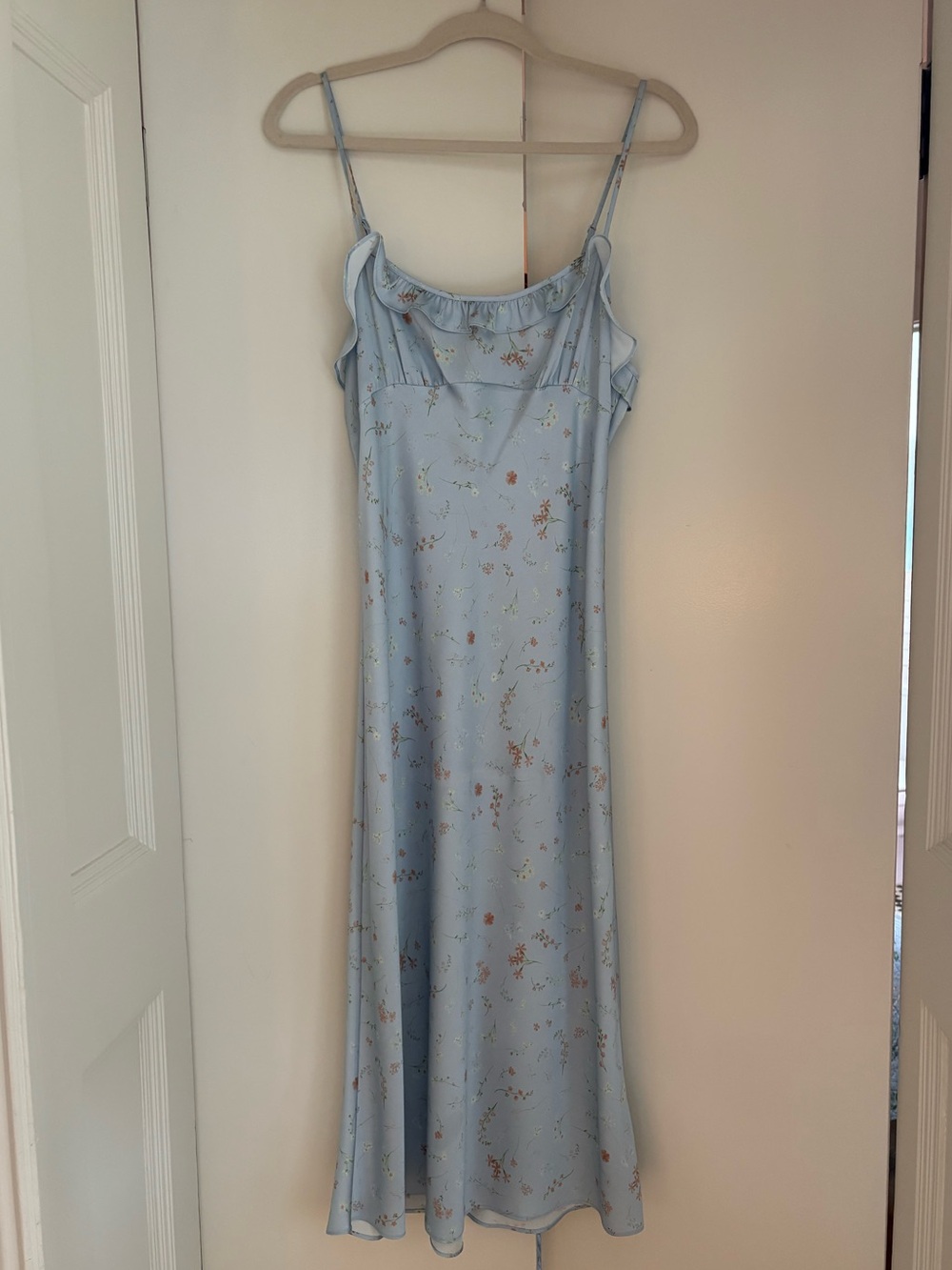 Aritzia Pale Blue Floral Slip Midi Dress